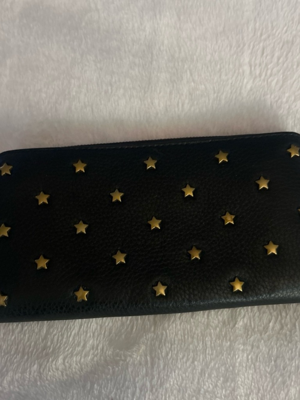 Black Star-Studded Leather Wallet - Gold Accents